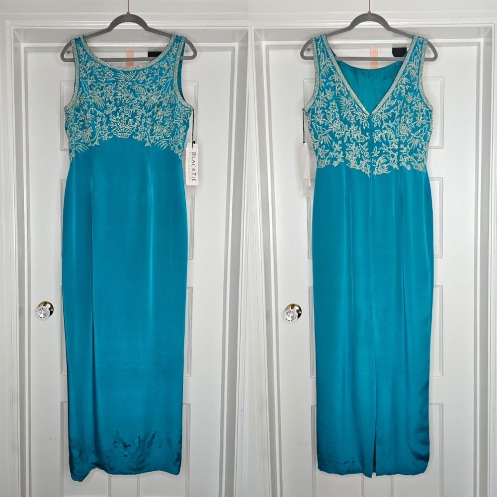 VTG 80s Oleg Cassini Black Tie Beaded Silk Dress